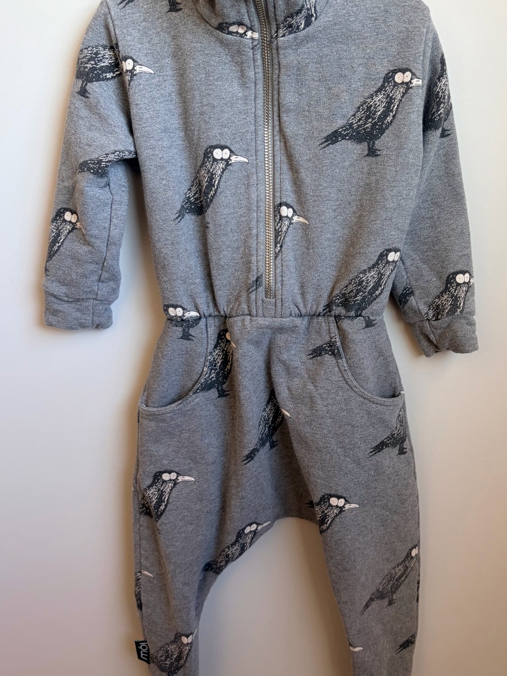 Moi Kids Grey Raven Print Pajamas Romper